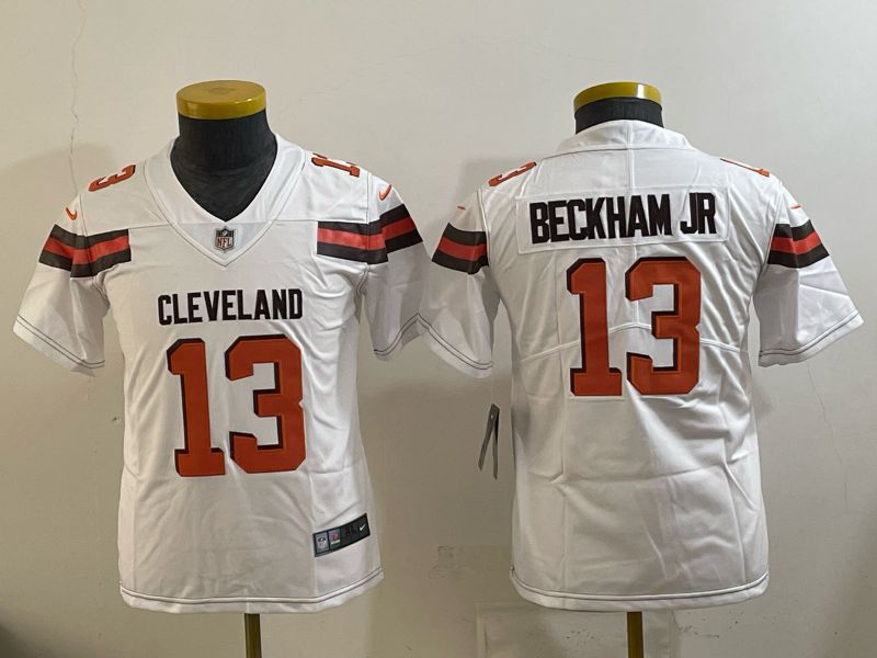 Youth 2025 Nike Cleveland Browns #13 Beckham jr white Retro Limited NFL Jersey style 01